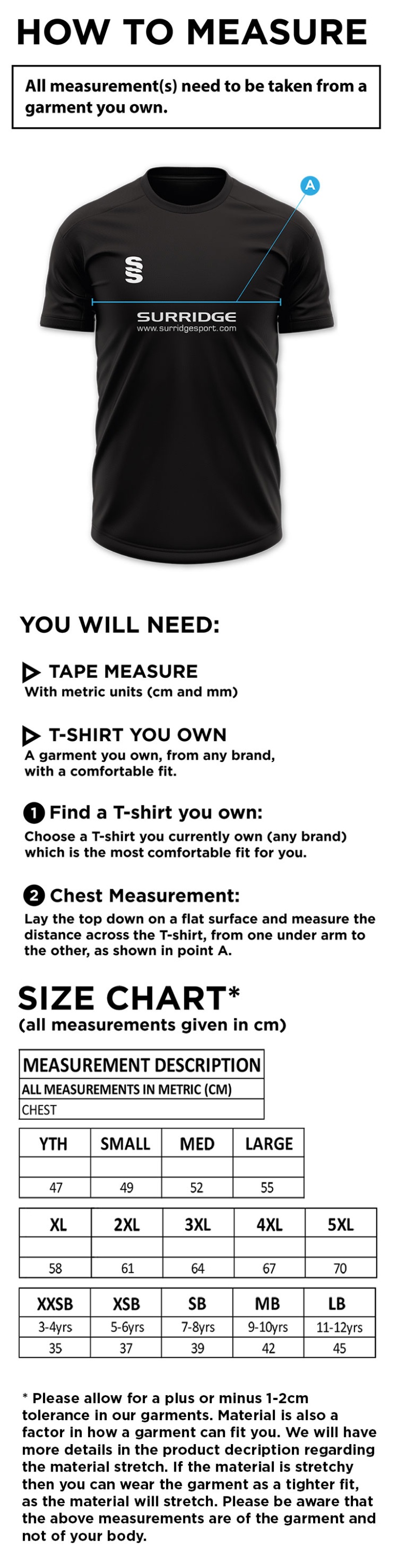 Nelson Dressers Dual Training Shirt - Size Guide