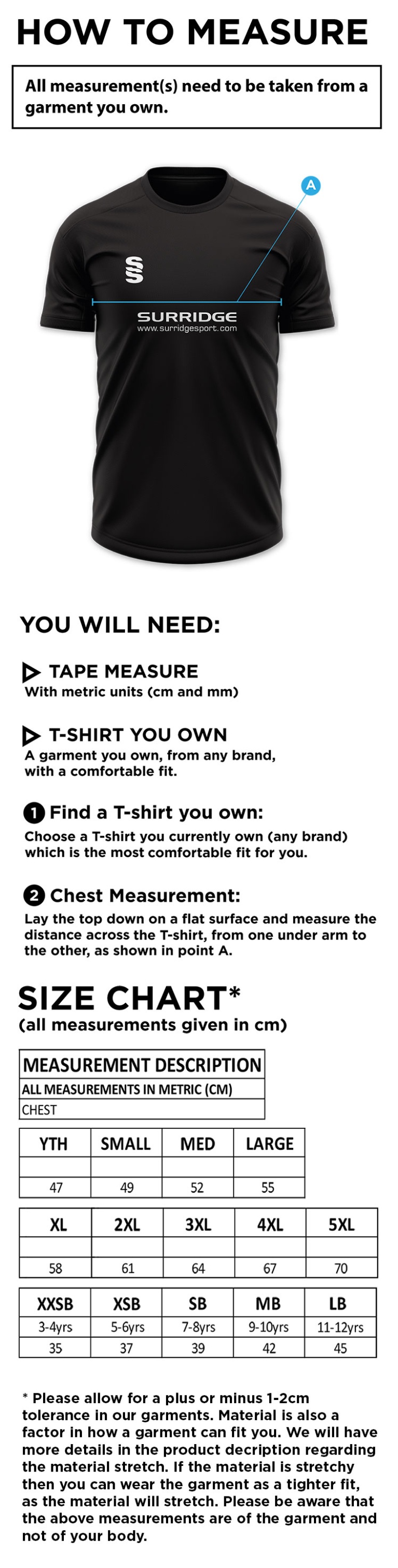Nelson Dressers Dual Training Shirt - Size Guide