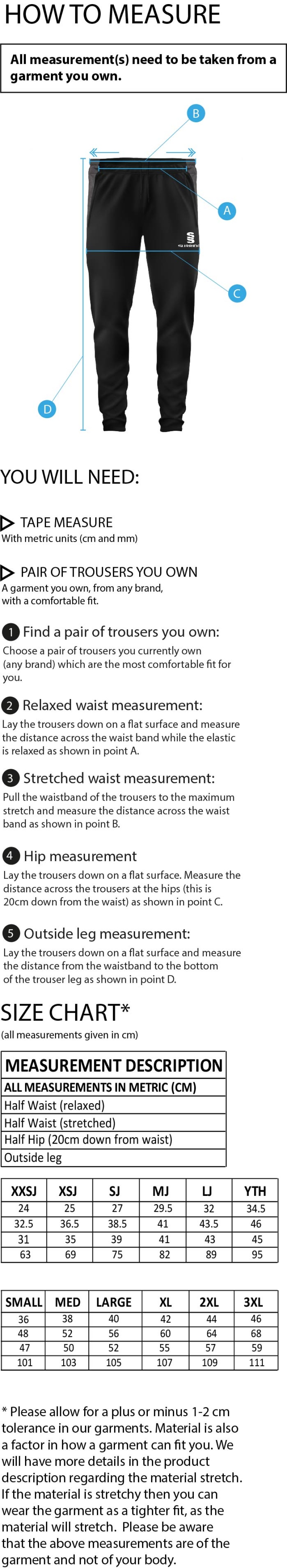 Nelson Dressers Tek Slim Pant - Size Guide