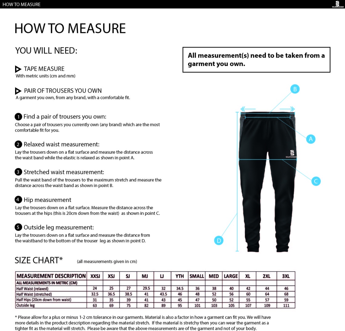 Nelson Dressers Tek Slim Pant - Size Guide