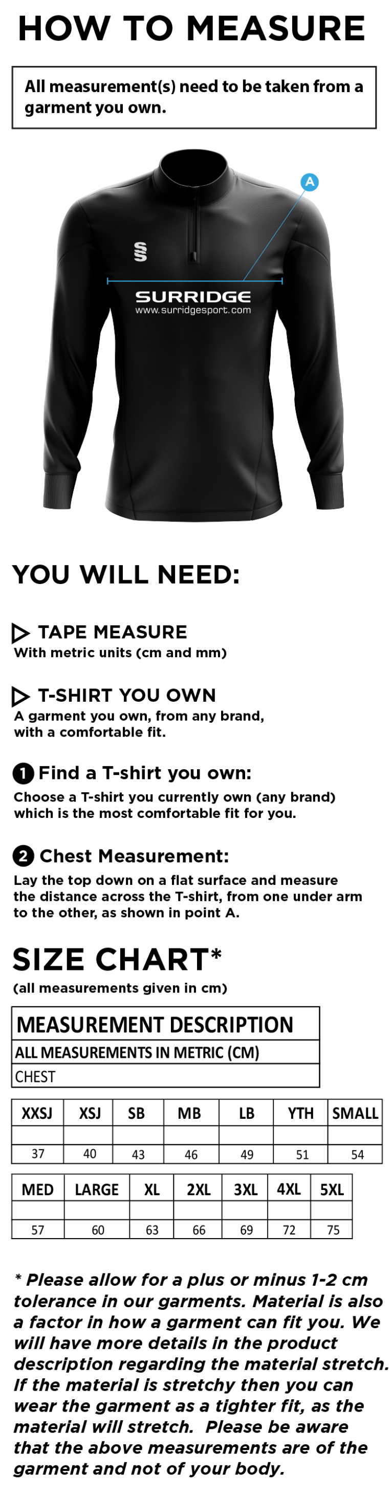 Nelson Dressers Dual Mid-layer - Size Guide
